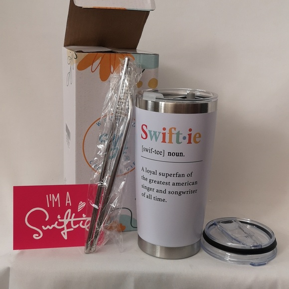 New Taylor Swift Swiftie Tumbler White 20floz, Two Lids, Two Metal Straws Brush - Picture 2 of 6